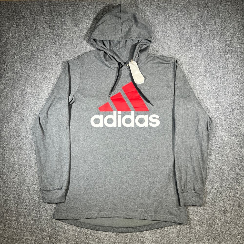 Adidas Gray Lightweight Performance Hoodie Red Logo XL Tall